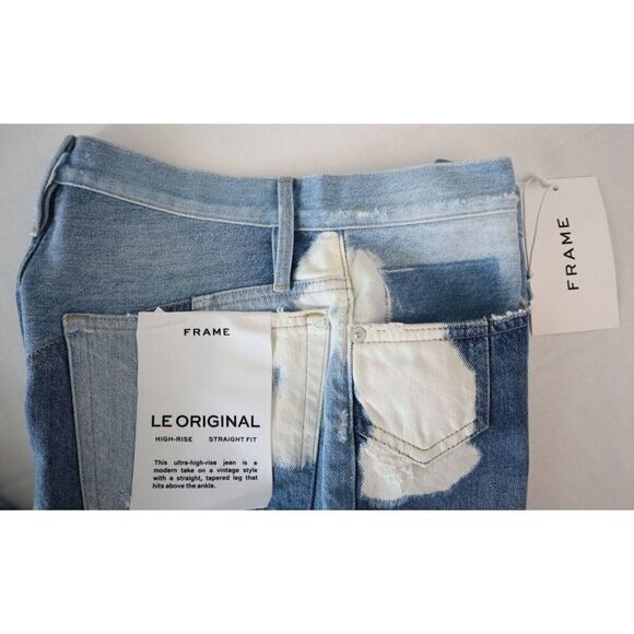 Frame Women's Sz 27 Blue Le Original Bleached High Rise Straight Fit Jeans - Picture 6 of 12